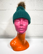 Load image into Gallery viewer, Hunter Green Beanie with Furball
