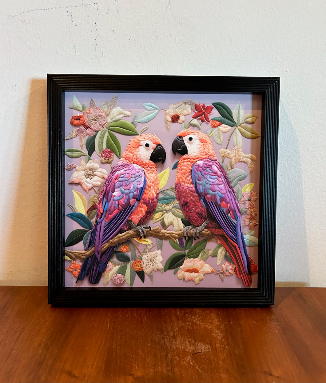 Parakeet Lovebirds in Flowers Wall Picture Frame