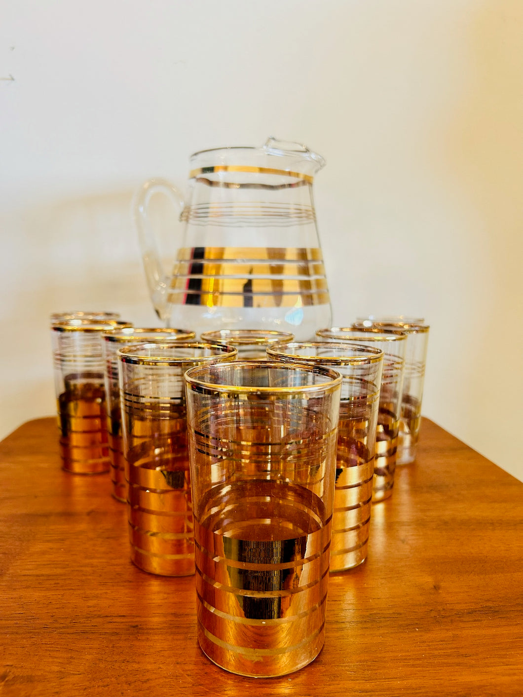 Midcentury Gold Gilded Beverage Set- Set of Ten