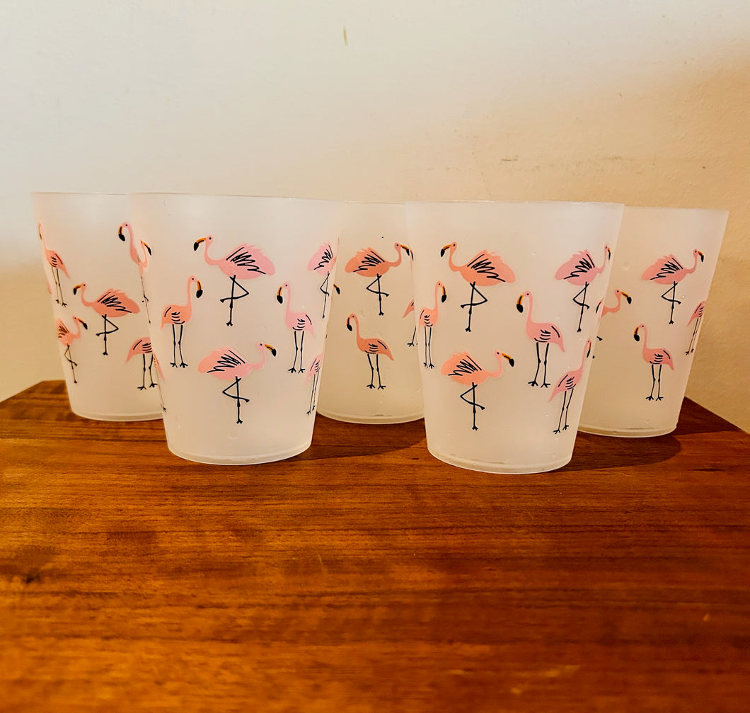 Flamingo Rocks Pink Flamingo Cocktail Tumblers Barware Set of Five