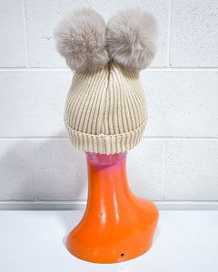 Cream Color Beanie with a Velvet Bow - Small