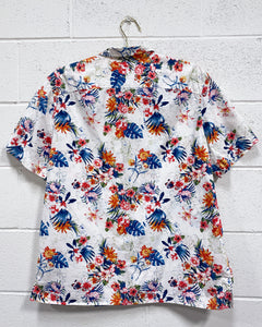 White Tropical Floral Button Up (XL)