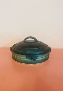 Beautiful Aqua Green Stoneware Pottery with Lid