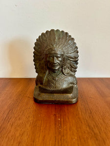 Antique Indian Bronze Chief Bookend