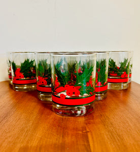 Christmas 1980’s Libbey Holly & Berries Double Old Fashioned Tumblers set of 12