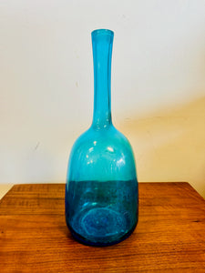 Vintage Turquoise Blown Art Glass Wine Decanter Carafe Vase