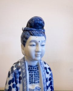 Traditional Blue and White Porcelain Chinese Figure in Robe