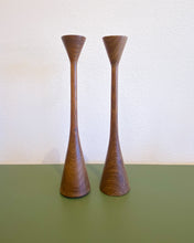 Load image into Gallery viewer, Vintage Pair of Walnut MCM Candle Holders - Made in Japan
