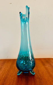 Turquoise Blue Fayette Hobnail Three Footed Swung Vase