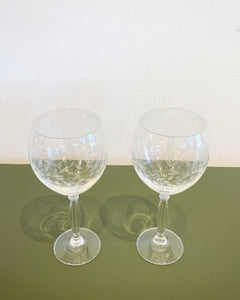 Vintage Pair of Crystal Wine Glasses with Leaf Motif