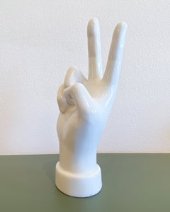 White Ceramic Hand Peace Sign Figurine