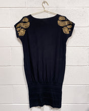 Load image into Gallery viewer, Knit Black Dress with Gold Sequin Detail (S)
