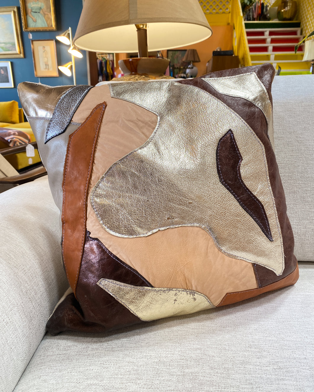 Leather Patch Pillow “Desert Dusk”