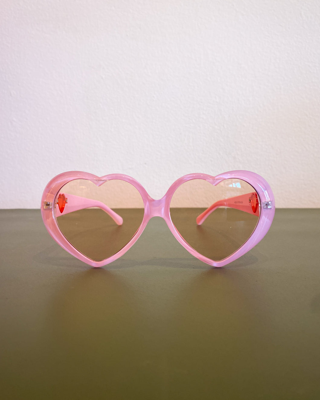 Pink Heart Glasses with Red Heart Detail