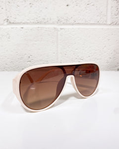 Cream Aviator Sunnies with Brown Lenses