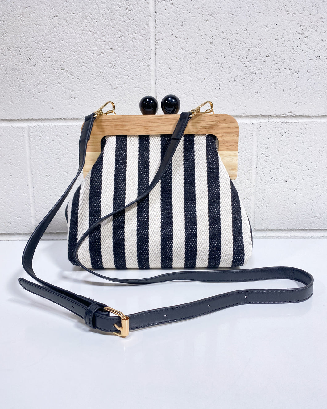 Blue and White Striped Handbag