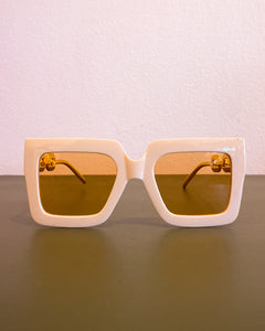 Cream and Amber Sunnies with Gold Chain Temples