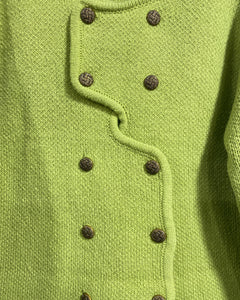 Thick Chartreuse Sweater with Gold Buttons (XL)