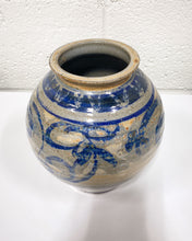 Load image into Gallery viewer, Blue and Grey Stoneware Bulbous Vase, Signed
