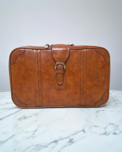 Vintage Faux Brown Leather Suitcase - Small