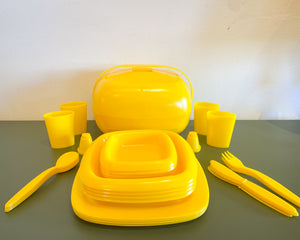 Vintage MCM Yellow Plastic Picnic Set