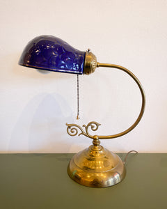 Vintage Blue Ceramic and Brass Table Lamp