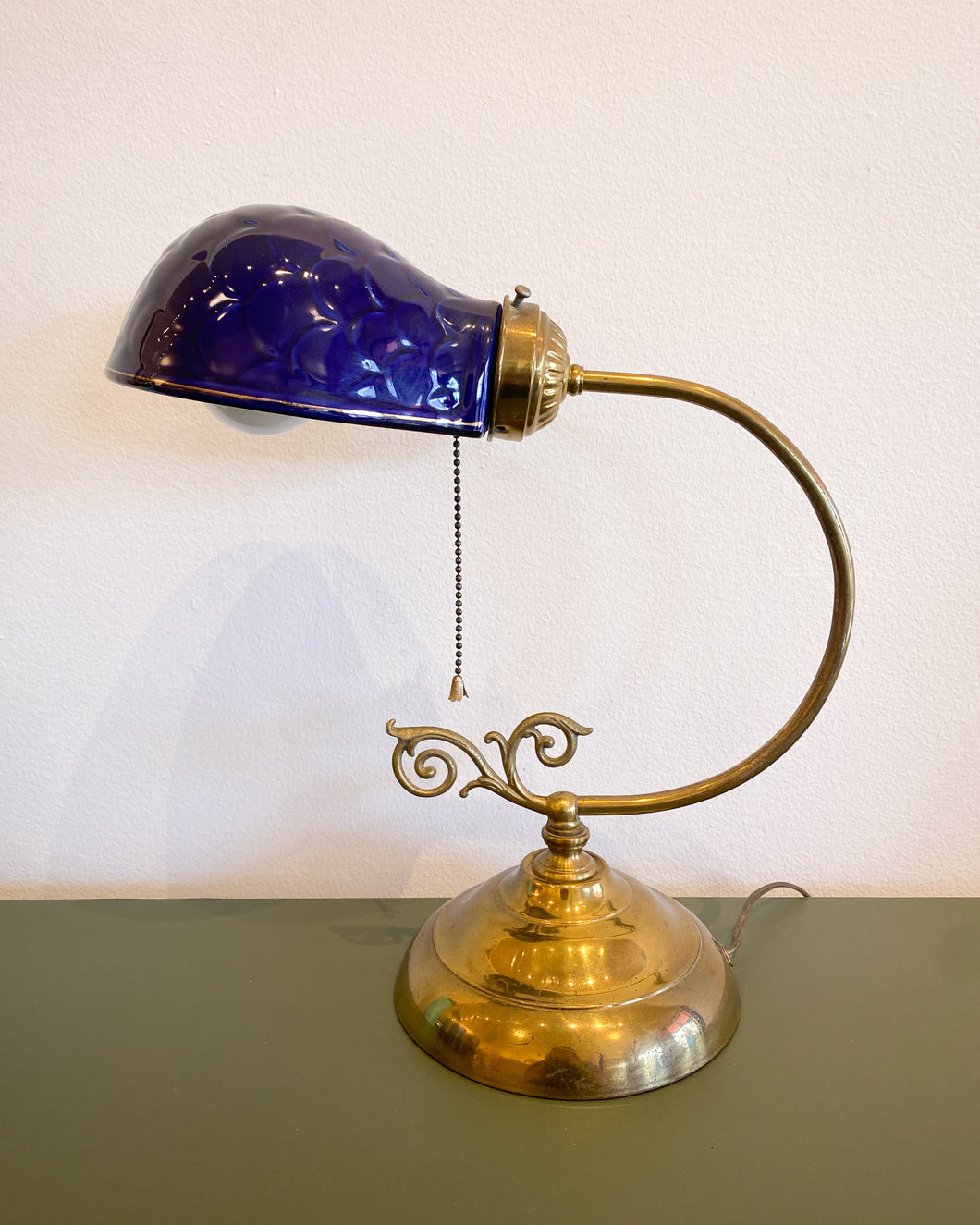 Vintage Blue Ceramic and Brass Table Lamp