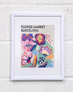 Flower Market Barcelona in White Frame