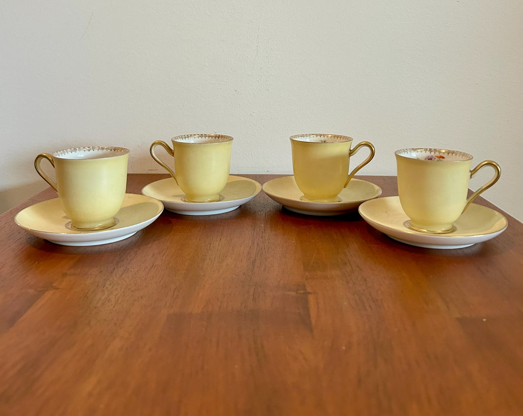 Bavaria Tirschenreuth Lime Gold Trim Quaint Tea Cup Set of 4