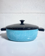 Load image into Gallery viewer, Vintage Turquoise Serendipity Spaghetti Drizzle Enamel Pot with Lid
