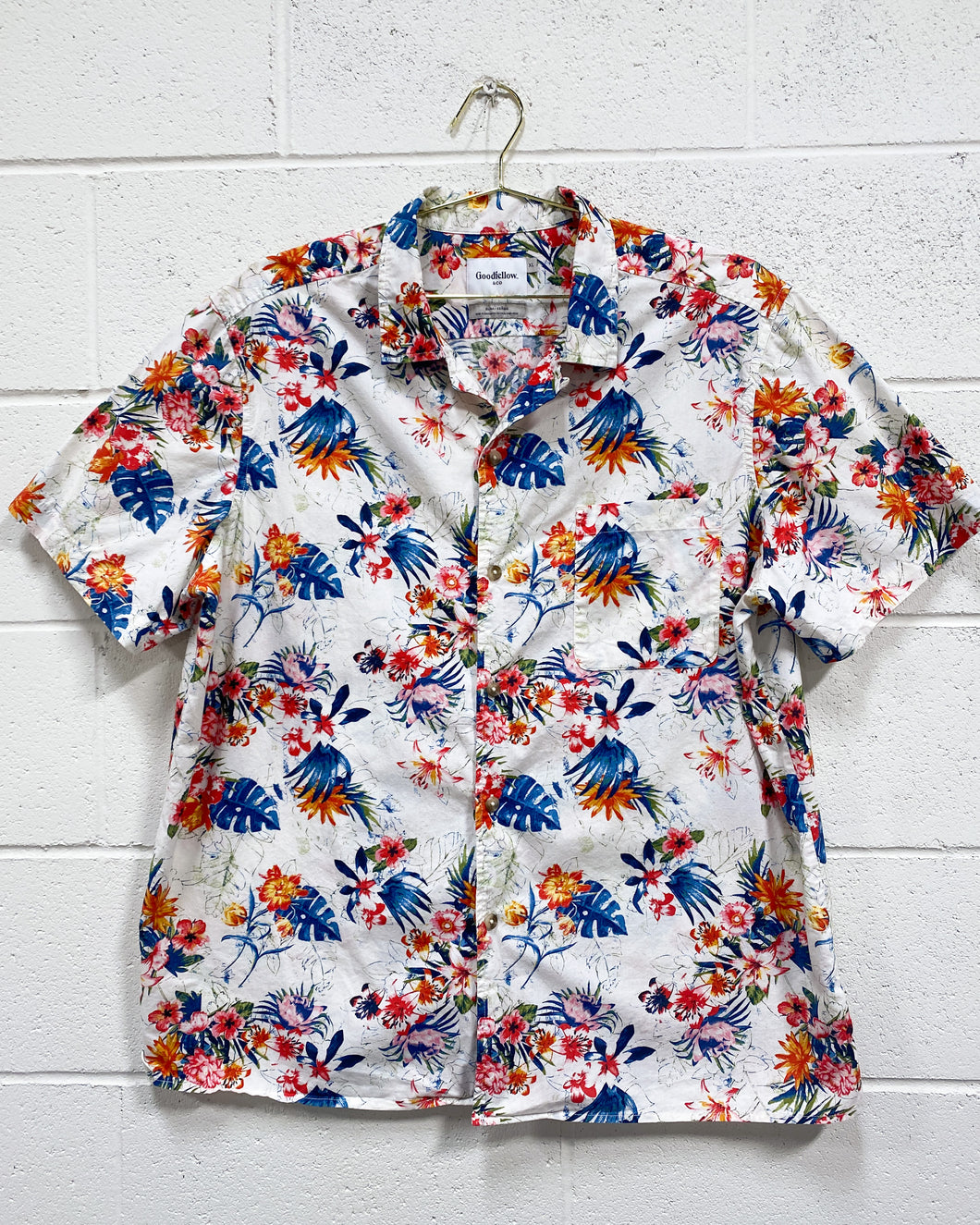 White Tropical Floral Button Up (XL)