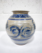 Load image into Gallery viewer, Blue and Grey Stoneware Bulbous Vase, Signed
