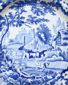 Davenport Blue and White Transferware Plate with Cows