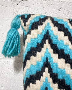 Vintage Turquoise and Black Woven Pillow with Tassels