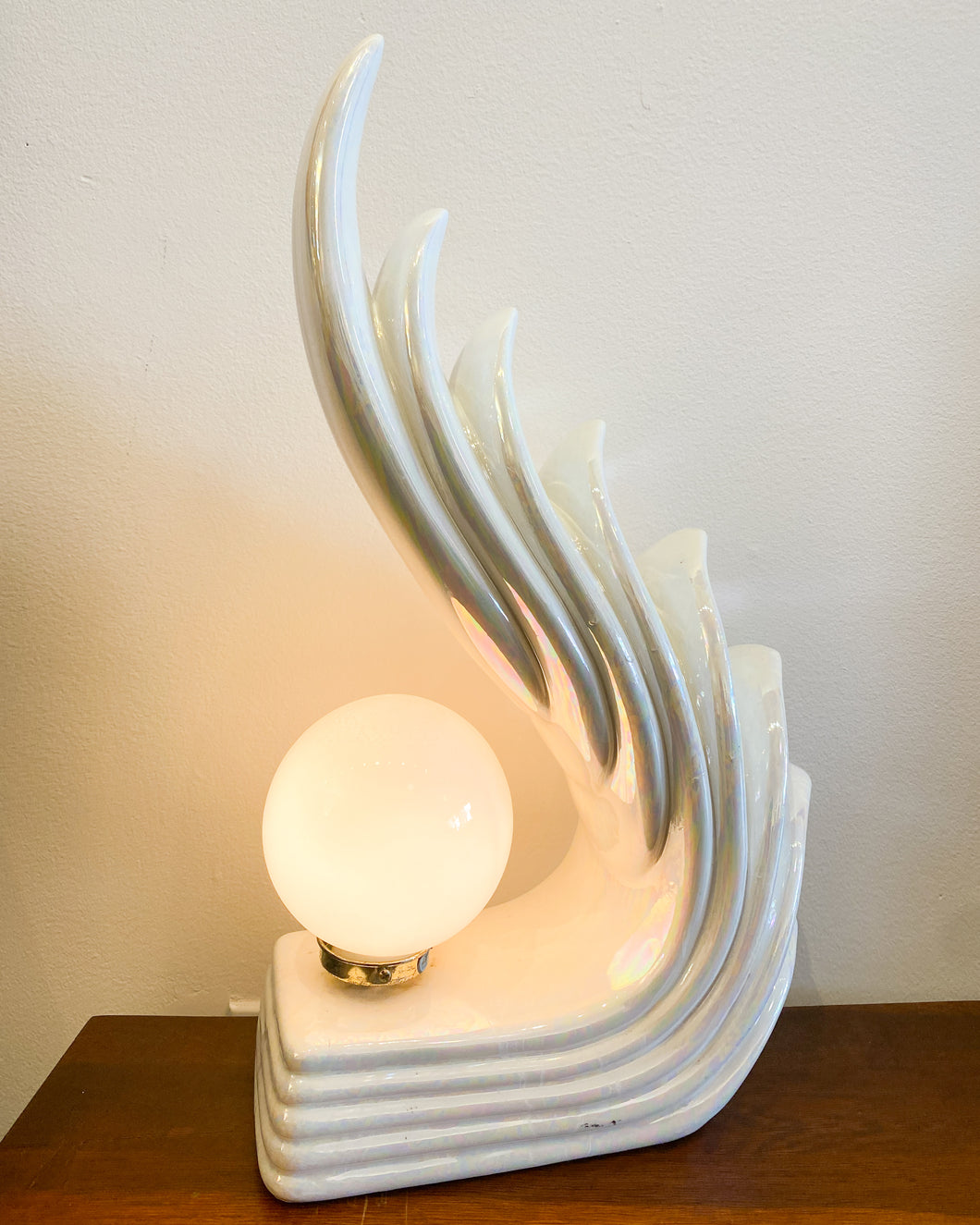 Art Deco Cascading Wings Irridescent Table Lamp