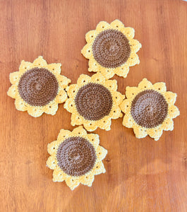 Sunflower Crocheted Coaster set of 5 Diameter- 5.5”