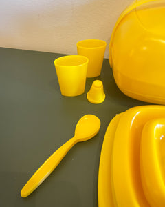 Vintage MCM Yellow Plastic Picnic Set