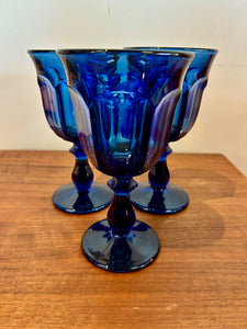 Vintage Williamsburg Cobalt Blue Imperial Stemmed Water Glasses set of 3