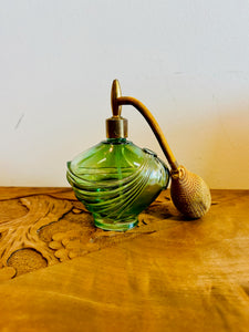 Vintage Hand Blown Green Perfume/Scent Bottle Atomiser