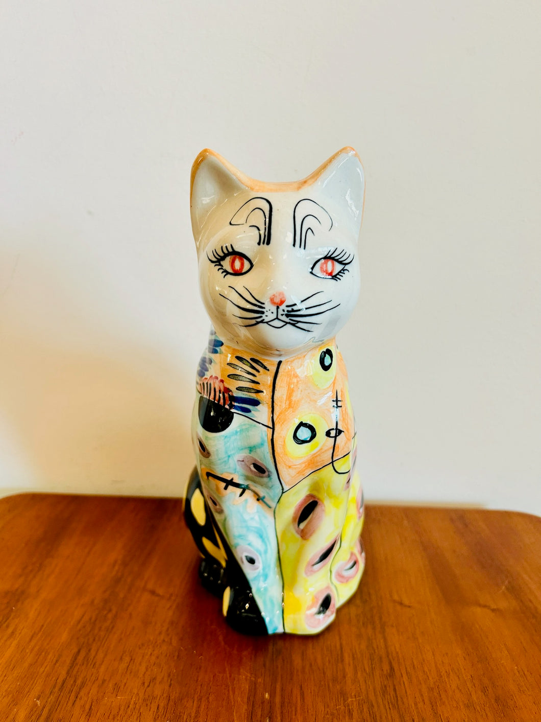 Clay Motif Hand Painted Cat Figurine