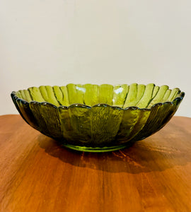 Indiana Glass Textured Avocado  Green Sunflower Serving Bowl