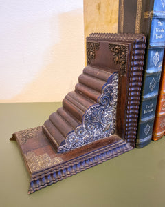 Vintage Ornate Wood and Metal BookendS