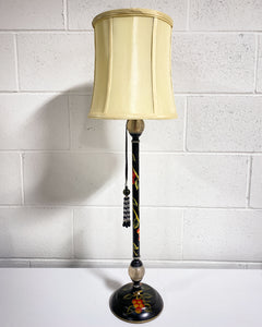 Vintage Black Table Lamp with Painted Fruit Motif