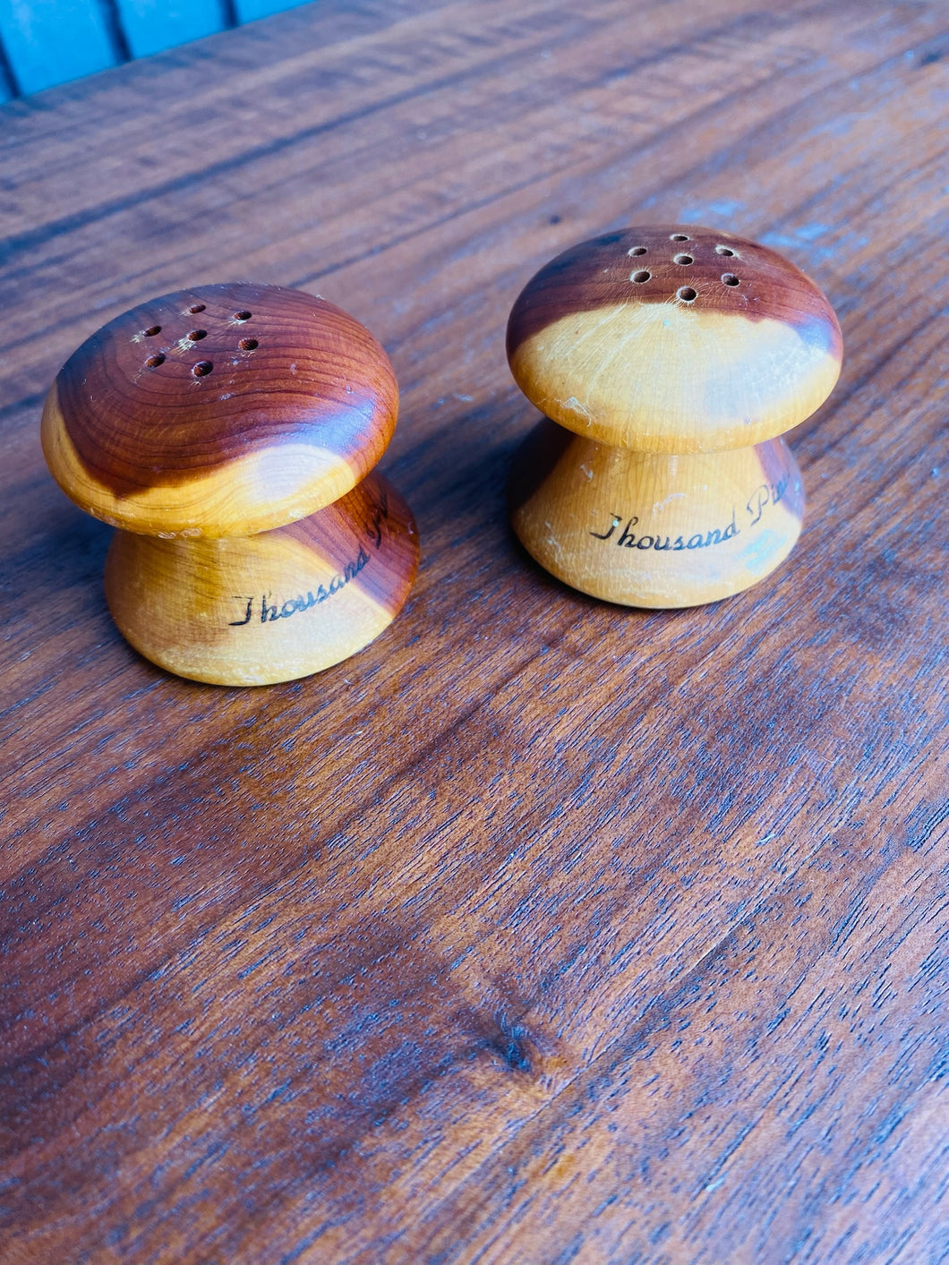 Mushroom wood mini Vintage Salt Pepper shakers