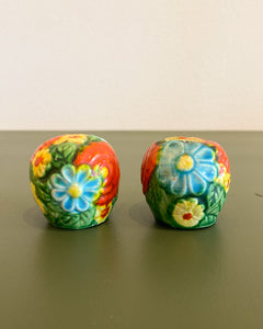 Vintage Mini Japanese Floral Ceramic Salt and Ppper Shakers-