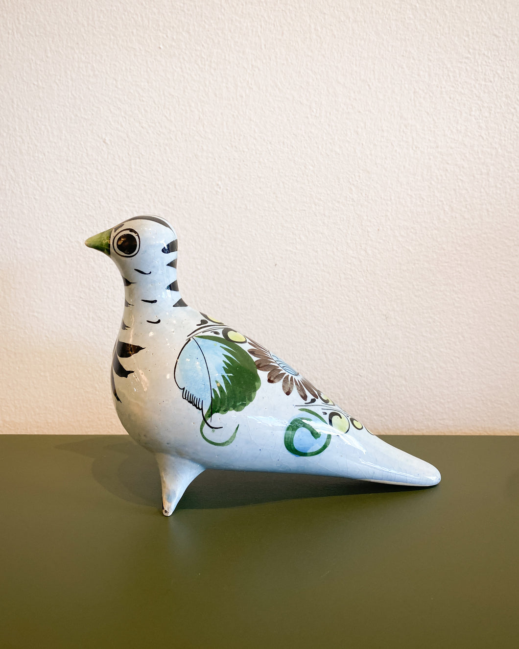 Vintage Handpainted Bird in Blues and Greens