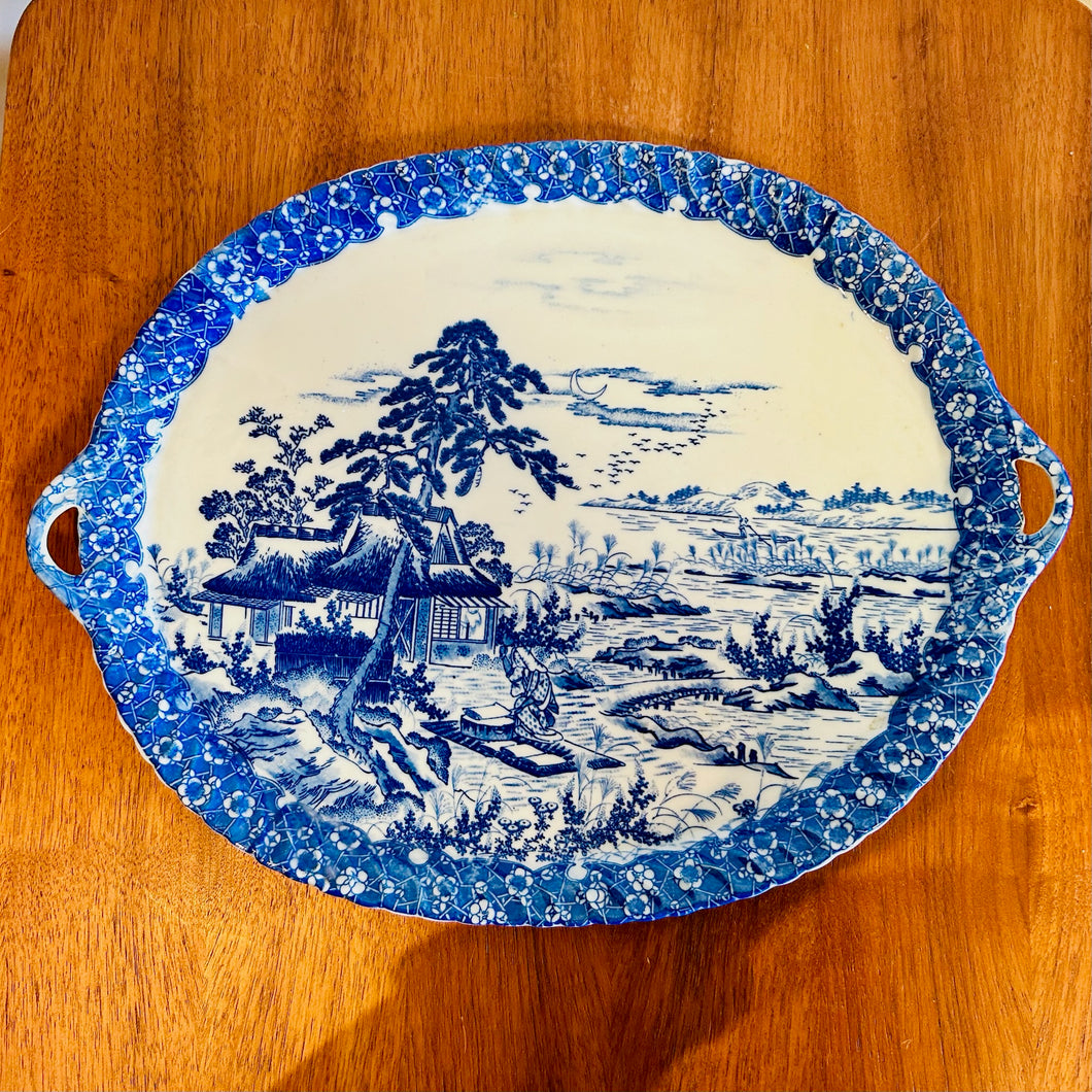 White Porcelain in Blue Oriental Farm Story Art Plate Tray