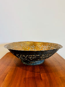 Vintage Hammered Copper Pedestal Fruit Bowl