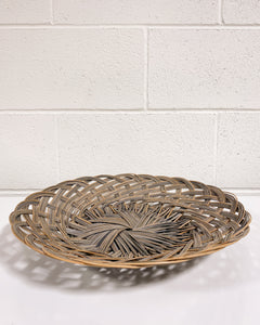 Vintage Rattan Woven Straw Flat Basket # 2