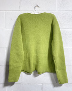 Thick Chartreuse Sweater with Gold Buttons (XL)